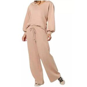 G By Giuliana So Soft French Terry 2 Piece Top and Pant Set Size XXSP Warm Taupe